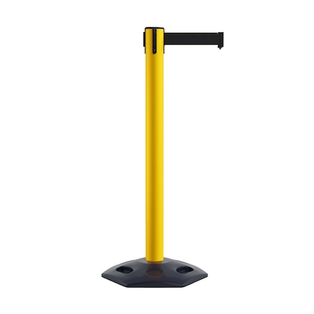 Montour Line Stanchion Belt Barrier Rubber Base Yellow Post 14ft.Black Belt ES660-YWRB-BK-14